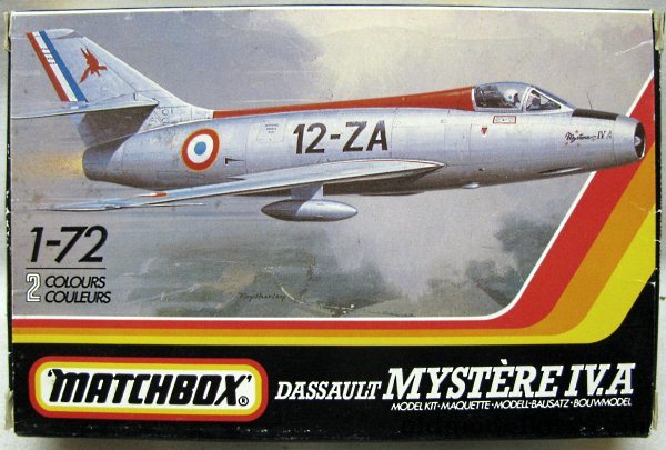 Matchbox 1/72 Mystere IVa - French No 2 Sq Cambrai 1955 / No 200 Sq Israeli Air Force 1967, PK-47 plastic model kit